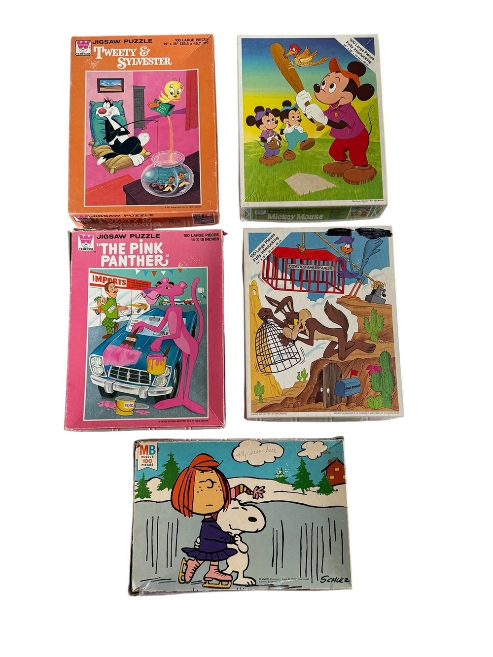 Lot of 5 Vintage 60s 70s 80s Puzzles Mickey Mouse Tweety & Sylvester Snoopy